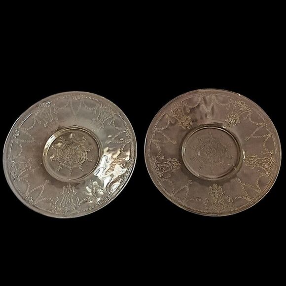 2 Cameo Ballerina Depression Glass Cup Saucer Set Yellow Anchor Hocking Vintage - Picture 7 of 16